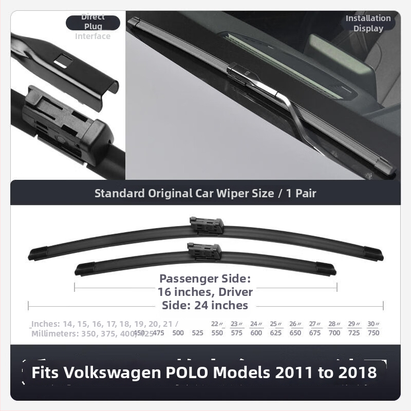Bezokvirni brisač za Volkswagen Polo / Polo Plus, dvostruka gumena traka, tiho djelovanje