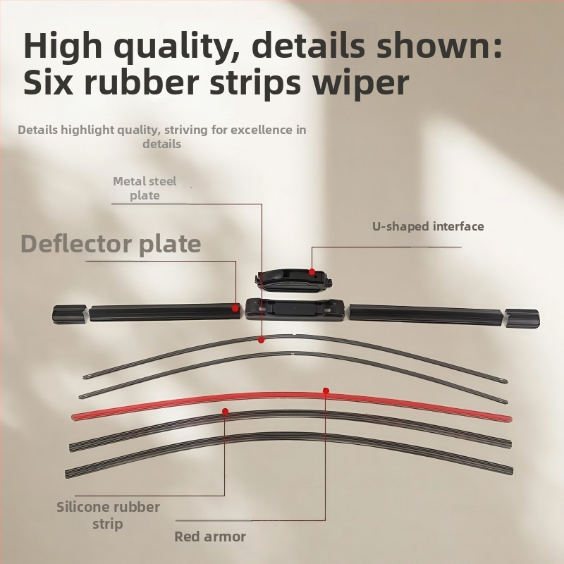 Bez kostry viacúčelový stierač s A-kĺbom – pre všetky autá, 12V motor, 6-vrstvová gumová čepeľ