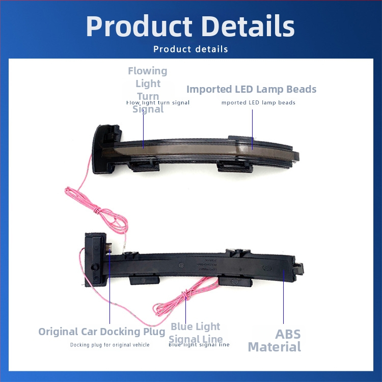 Volkswagen sērijas atpakaļskata spogulis ar plūstošu LED pagrieziena signālu, korpuss ABS+LED, 12V, 5W