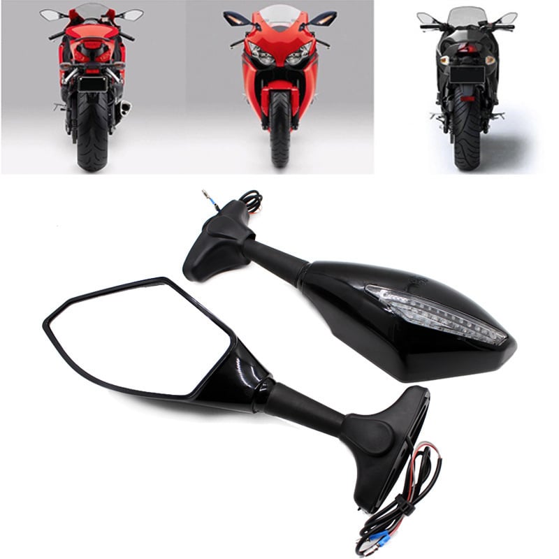 Retrovizor s LED svjetlom, model HSJD, 12V, plastična kapica, stakleno ogledalo, za motocikl