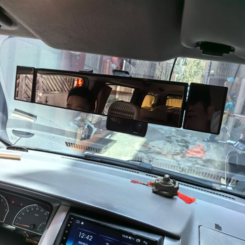 Oglindă retrovizoare interioară pentru automobil cu suprafață curbă în trei segmente; Model: oglindă retrovizoare cu trei secțiuni; Material: sticlă; Carcasă: plastic; Unghi reglabil: 360°; Greutate: 0.3