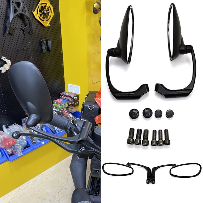 Motorkerékpár hátsó tükr JP-1075, konvex üveg, ABS burkolat, retro görbülő rúd dizájn, kompatibil a legtöbb modellhez