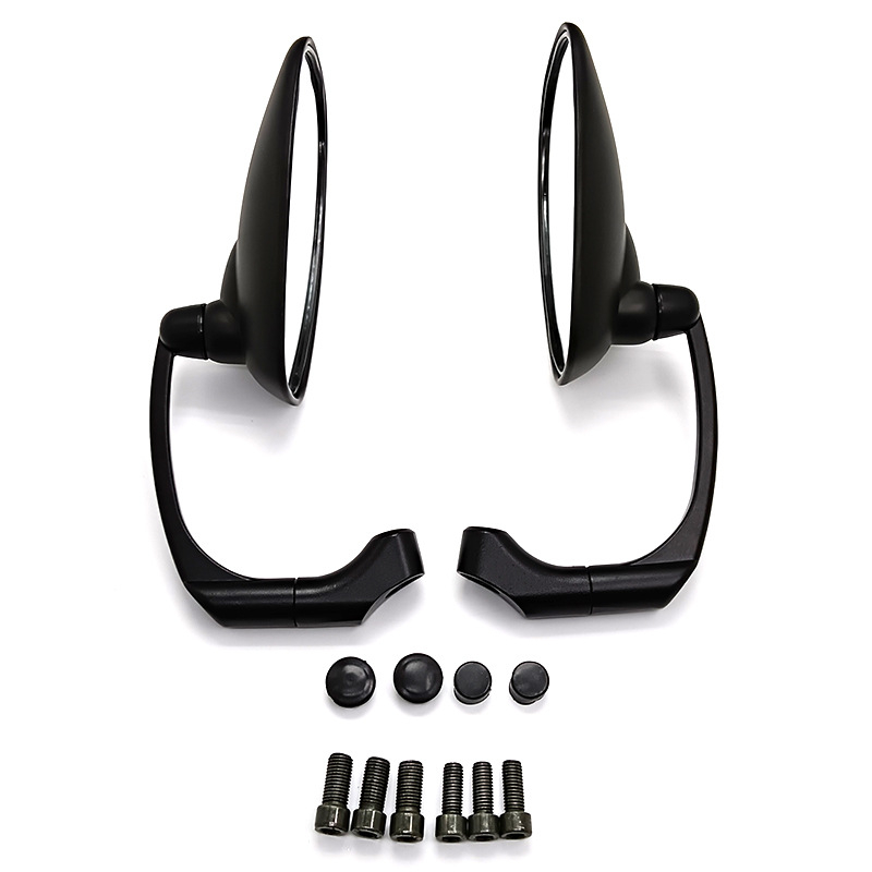 Motorkerékpár hátsó tükr JP-1075, konvex üveg, ABS burkolat, retro görbülő rúd dizájn, kompatibil a legtöbb modellhez