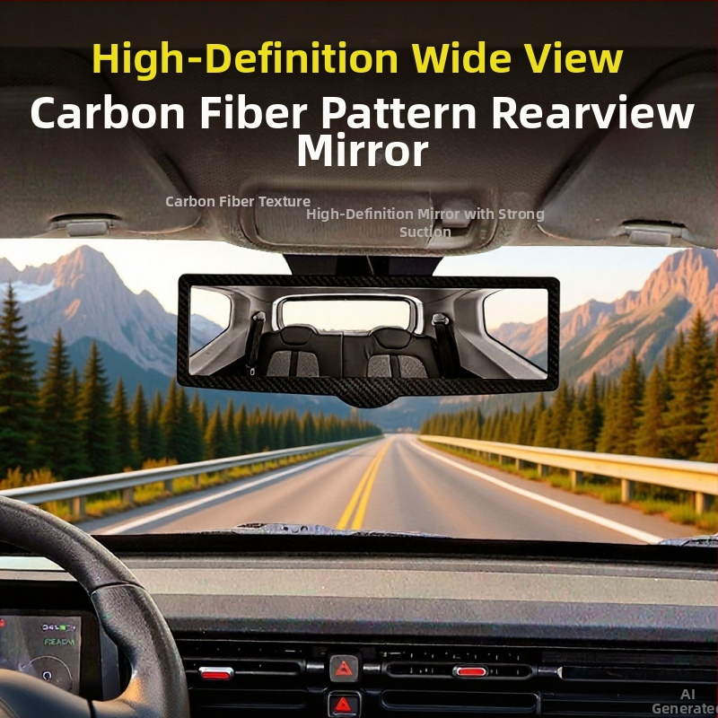 Vidaus galinis veidrodėlis automobiliui, CZC-255, ABS+ anglies pluošto kompozitas, 360° reguliuojamas, siurbimo kilpa tvirtinimas