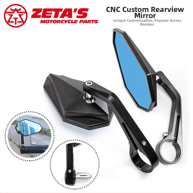 Мотоциклетно огледало за ръкохватка — квадратно, алуминиева сплав, 22 мм универсален монтаж, CNC диамантен дизайн