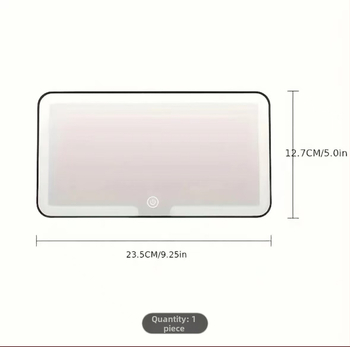 LED makiažo veidrodėlis automobiliui su apšvietimu, atsparus smūgiams, ABS rėmas, stiklinė lęšis, trijų spalvų apšvietimas