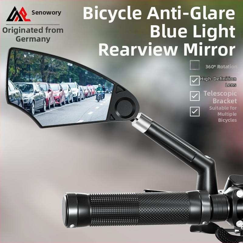 Dviračio galinio vaizdo veidrodėlis su kelių reflektoriumi, medžiaga PA/PP/aliuminio lydinys, svoris 210 g, tinka vamzdžio skersmeniui 2.1–2.3 cm