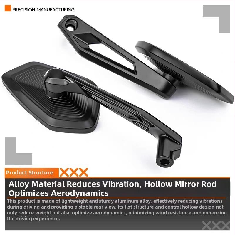 Atpakaļskata spogulis no alumīnija sakausējuma, kvadrāta formas, piemērots elektriskajiem transportlīdzekļiem, skūteriem, motocikliem un retro transportlīdzekļiem, uzstādīšana ar priekšējām un aizmugurējām skrūvēm