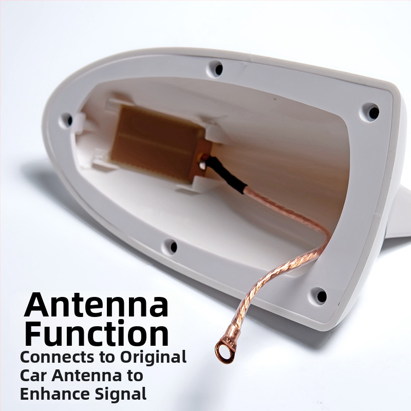 Automobilio radijo antena su shark fin dizainu ant stogo, lipni montavimas, 12V DC, 3 metų tarnavimo laikas, bendras suderinamumas