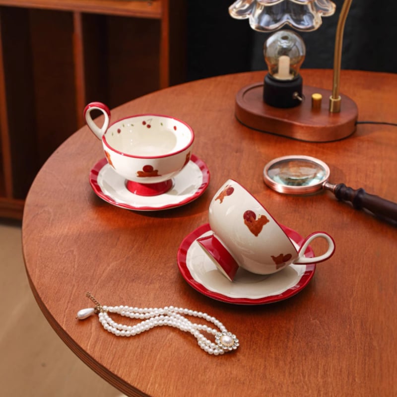 Ceașcă de cafea cu farfurioară, model cu flori, stil creativ, 0,7 kg, ambalaj într-o cutie de carton