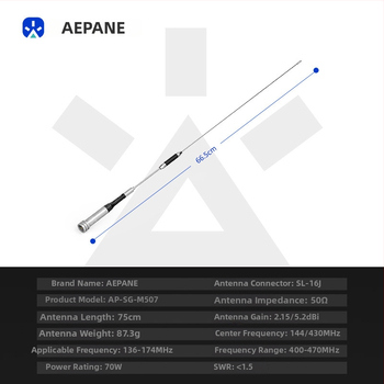 Yipai SG-M507UV anténa pre automobil a námorné použitie Walkie-Talkie, dosah 3–5 km, bez batérií, proti rušeniu, pevná
