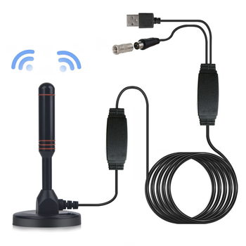 Unutarnja DVB-T2 TV antena s pojačalom, 470–860 MHz, dobitak 28 dB, impedancija 75 Ω, SWR ≤1.5