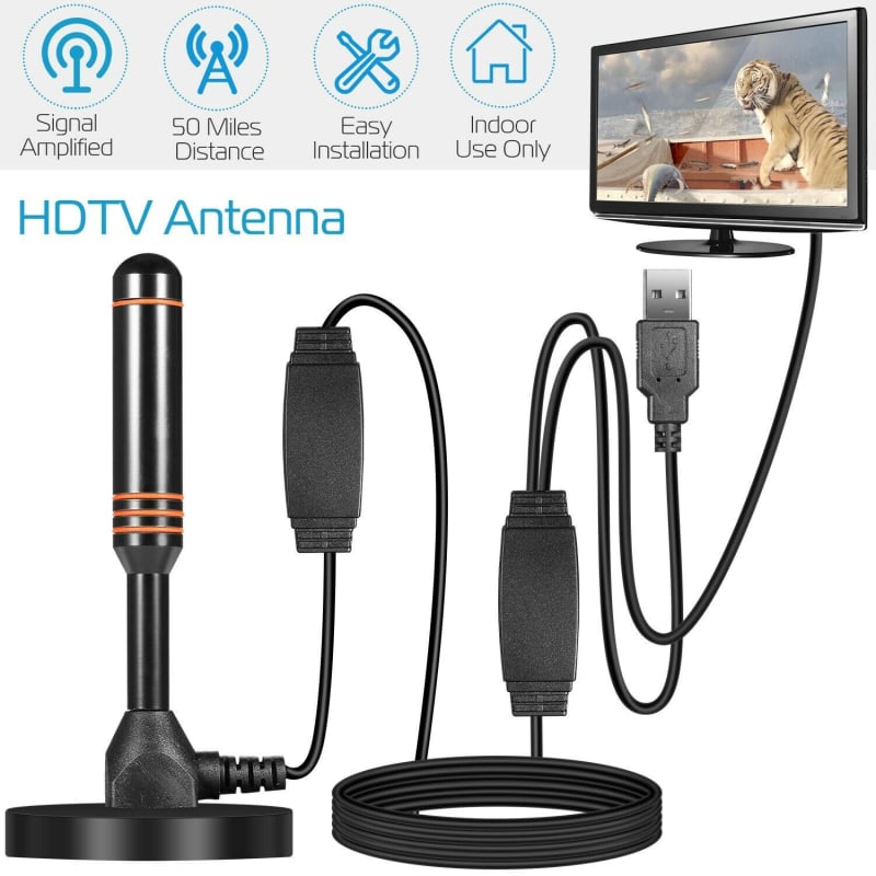 Unutarnja DVB-T2 TV antena s pojačalom, 470–860 MHz, dobitak 28 dB, impedancija 75 Ω, SWR ≤1.5