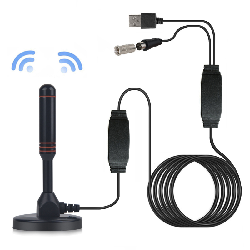 Unutarnja DVB-T2 TV antena s pojačalom, 470–860 MHz, dobitak 28 dB, impedancija 75 Ω, SWR ≤1.5