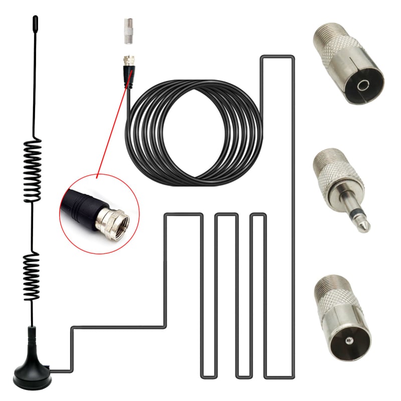 Antena auto Yin Ming pentru TV DVB-T2, televiziune digitală, AM/FM radio, cu ventuză