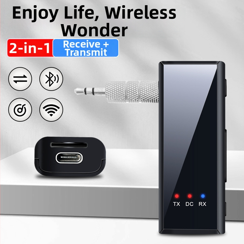 Bluetooth 5.4 δύο σε ένα δέκτης-πομπός με 3.5mm AUX, hands-free κλήσεις για αυτοκίνητο και σπίτι, USB Bluetooth μετατροπέας