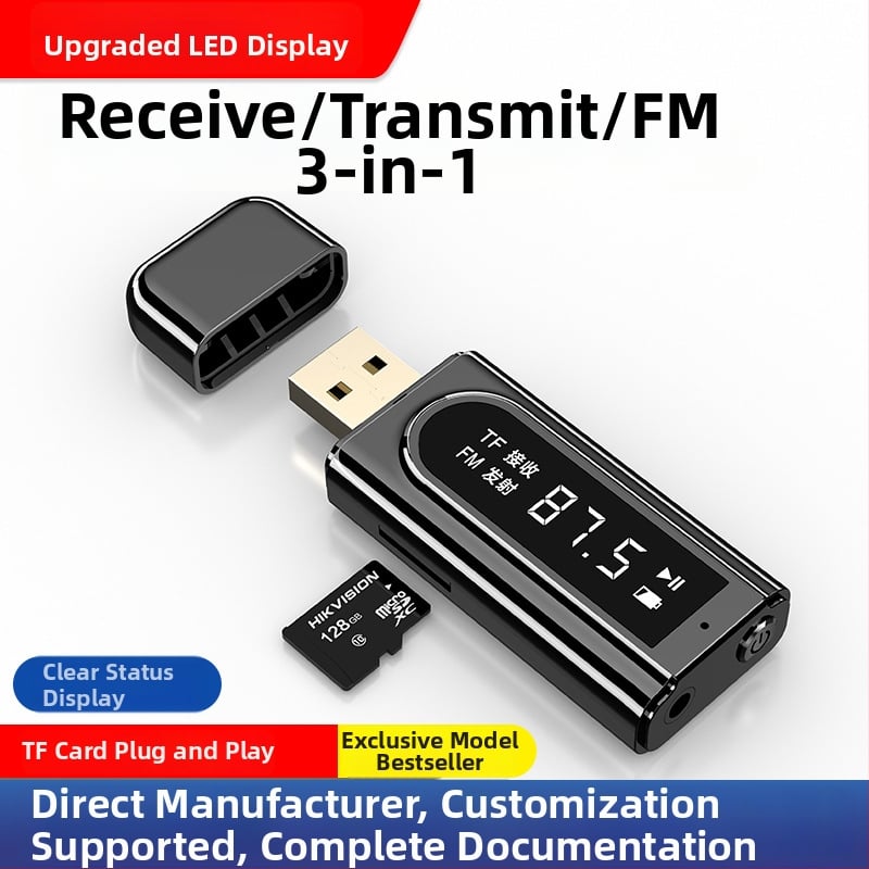 USB αυτοκινήτου FM Bluetooth μεταδότης με MP3 αναπαραγωγή και έξοδο AUX, στερεοφωνική διπλή έξοδος, Bluetooth 5.0, μοντέλο OMS‑K9, USB‑AUX διεπαφή, plug‑and‑play, εξωτερική τροφοδοσία