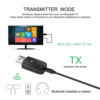 3-σε-1 USB Bluetooth μεταδότης-δέκτης, Plug & Play, διεπαφή AUX/USB, Bluetooth 5.0, 2.4 GHz, εμβέλεια 10 m