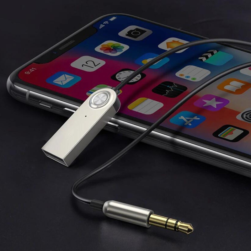 Αυτοκινητικός δέκτης Bluetooth με AUX/USB, hands-free κλήσεις, Bluetooth 5.0, Plug‑and‑Play, χωρίς εξωτερική παροχή ρεύματος, εμβέλεια έως 10 μ