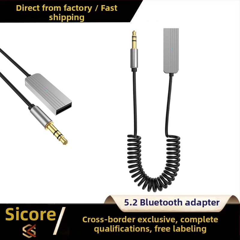 Receptor Bluetooth auto cu USB/AUX, Bluetooth 5.2, rază de 10 m, reducere a zgomotului, stereo