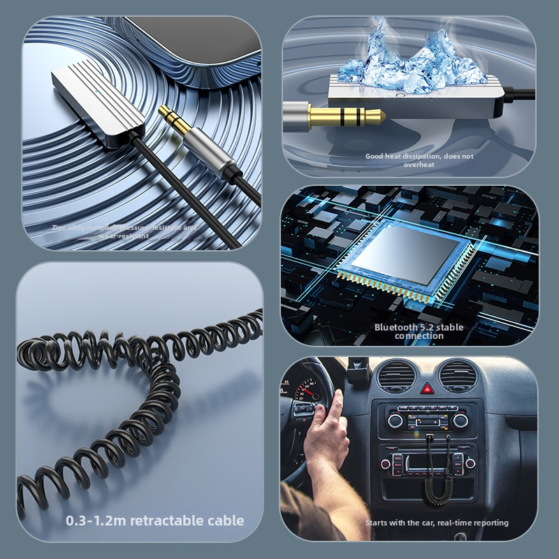 Receptor Bluetooth auto cu USB/AUX, Bluetooth 5.2, rază de 10 m, reducere a zgomotului, stereo
