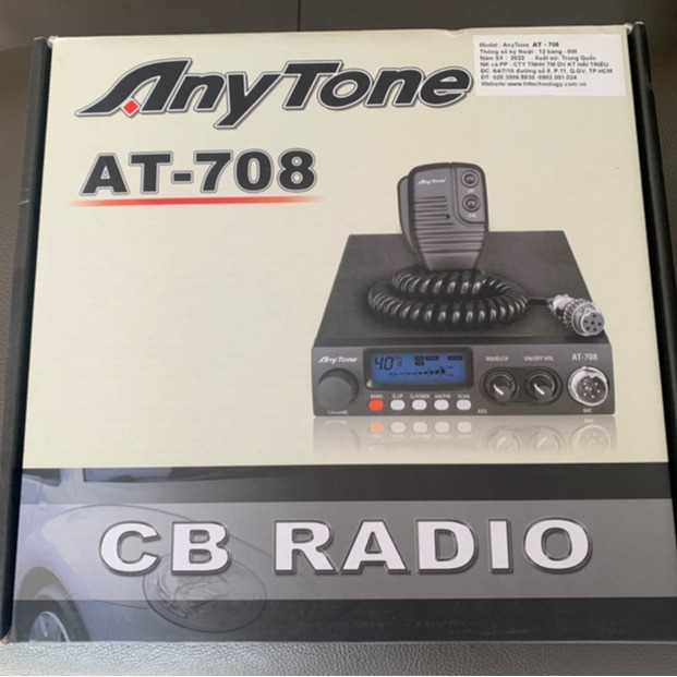 AnyTone AT-708Plus radio CB pe unde scurte pentru vehicule cu afișaj, interval de frecvențe 26,565–27,99125 MHz, 8W putere RF, canale AM/FM, rază până la 50 km