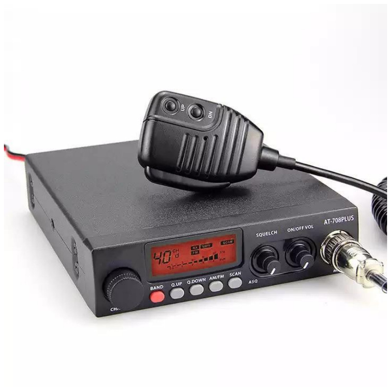 AnyTone AT-708Plus radio CB pe unde scurte pentru vehicule cu afișaj, interval de frecvențe 26,565–27,99125 MHz, 8W putere RF, canale AM/FM, rază până la 50 km