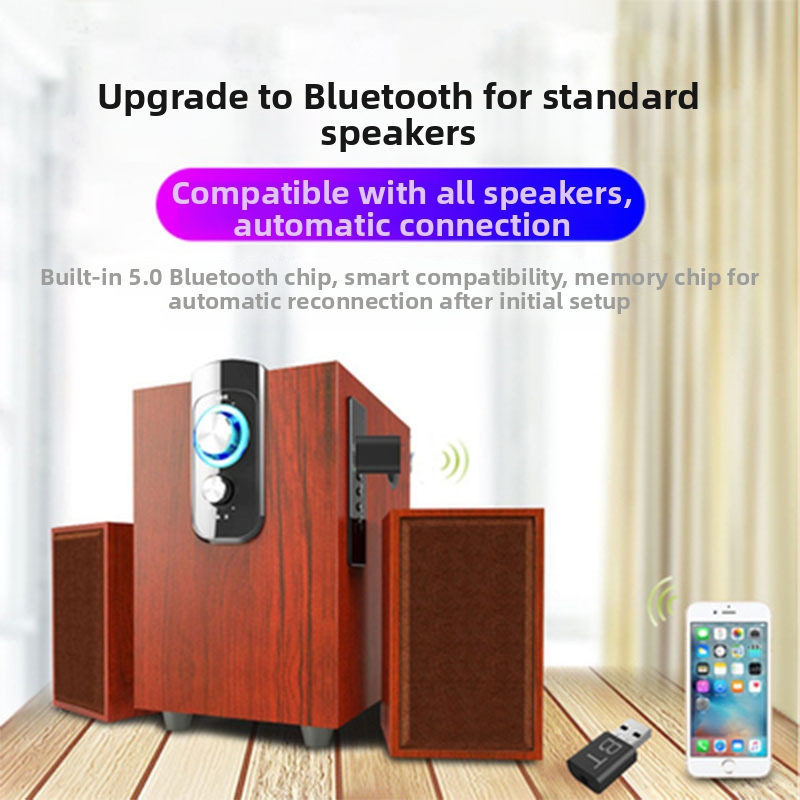 USB-s Bluetooth-vevő autóhoz, 3,5 mm-es duálkimenet, Hands-Free, 5.0, Plug-and-Play, külső tápellátás nélkül