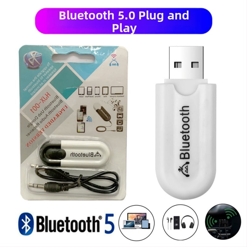 3,5 mm Bluetooth USB audió adapter - BT 5.0, USB interfész, Plug & Play, külső táp nélkül, 10 m hatótáv