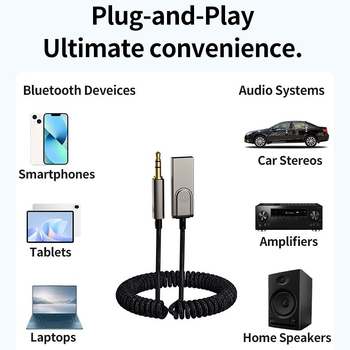 Bluetooth 6.0 Δέκτης/Μεταδωτής ήχου αυτοκινήτου με ενσωματωμένο μικρόφωνο και 3,5 mm στερεοφωνική έξοδο