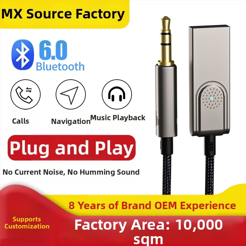 Bluetooth 6.0 Δέκτης/Μεταδωτής ήχου αυτοκινήτου με ενσωματωμένο μικρόφωνο και 3,5 mm στερεοφωνική έξοδο