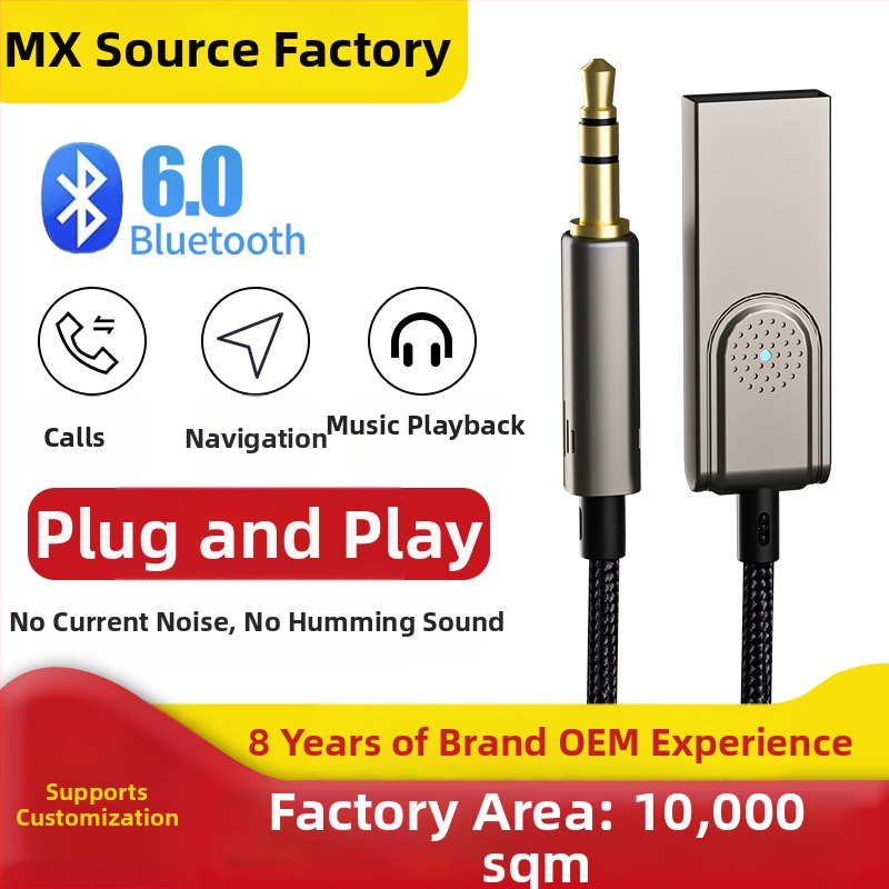 Bluetooth 6.0 Δέκτης/Μεταδωτής ήχου αυτοκινήτου με ενσωματωμένο μικρόφωνο και 3,5 mm στερεοφωνική έξοδο