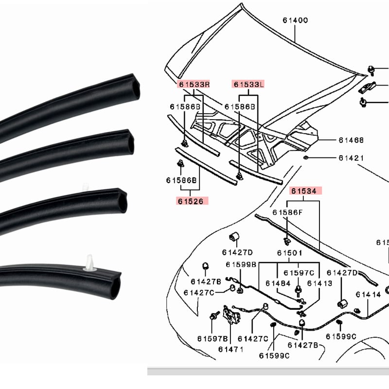 GAKOLA Gumeni brtvni trak za kapu motora Mitsubishi Pajero (2000-2006)