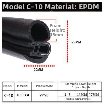 Univerzálny U‑tvarovaný tesniaci pás s vnútornou oporou pre rám dverí a batožinový priestor vozidla, zvuková izolácia a proti kolízii