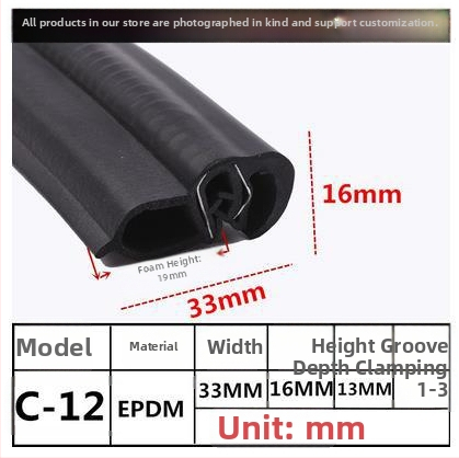 Univerzálny U‑tvarovaný tesniaci pás s vnútornou oporou pre rám dverí a batožinový priestor vozidla, zvuková izolácia a proti kolízii