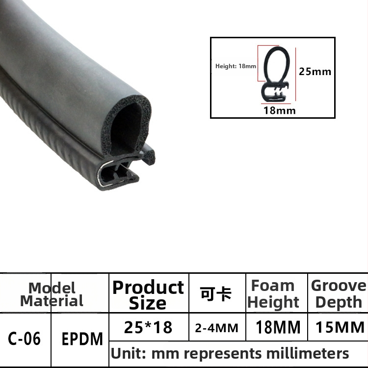 Univerzálny U‑tvarovaný tesniaci pás s vnútornou oporou pre rám dverí a batožinový priestor vozidla, zvuková izolácia a proti kolízii