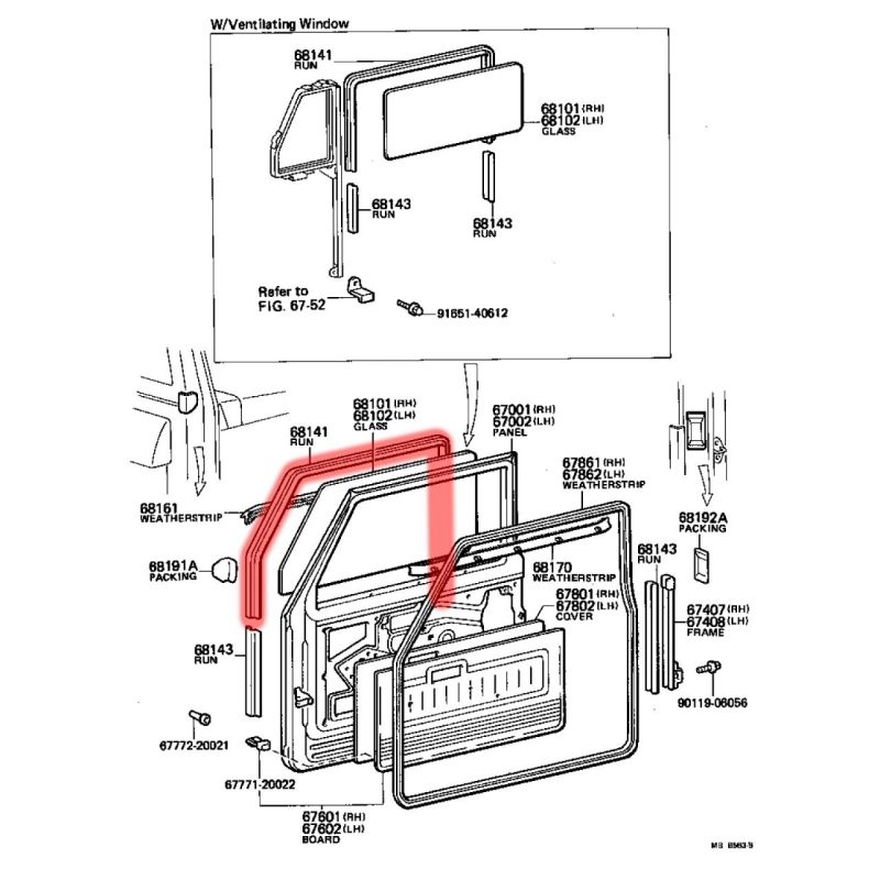 Auto prozorsko brtvilo 68105-90302 ASD – guma, Land Cruiser 76-84