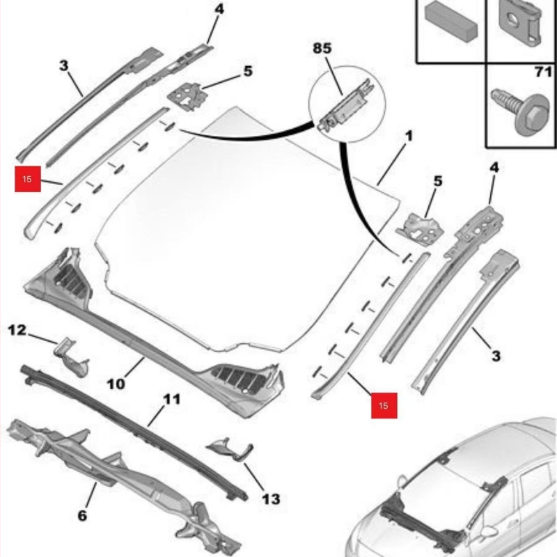 Automobilio sandarinimo juosta priekiniam stiklui — kairysis ir dešinysis stulpai, modelis 8120AK/8120AJ, prekės ženklas Sign, suderinamas su Peugeot