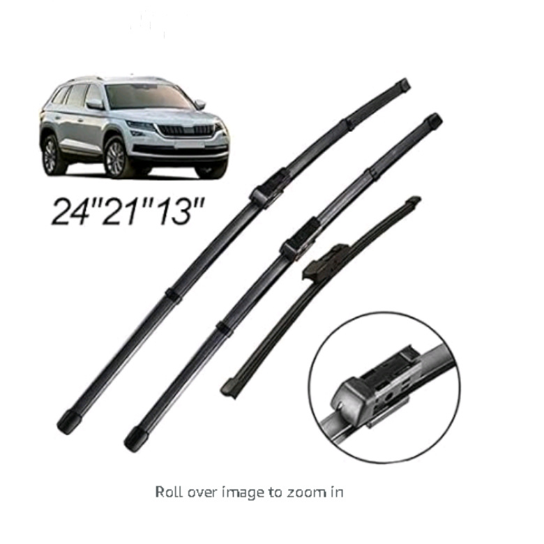 Bez kaula tīrītājs Skoda Kodiaq (2016–2024): modelis KJ-076, 150° tīrīšanas leņķis, daļēja tīrīšana, dabīgā gumija + tērauda loksne