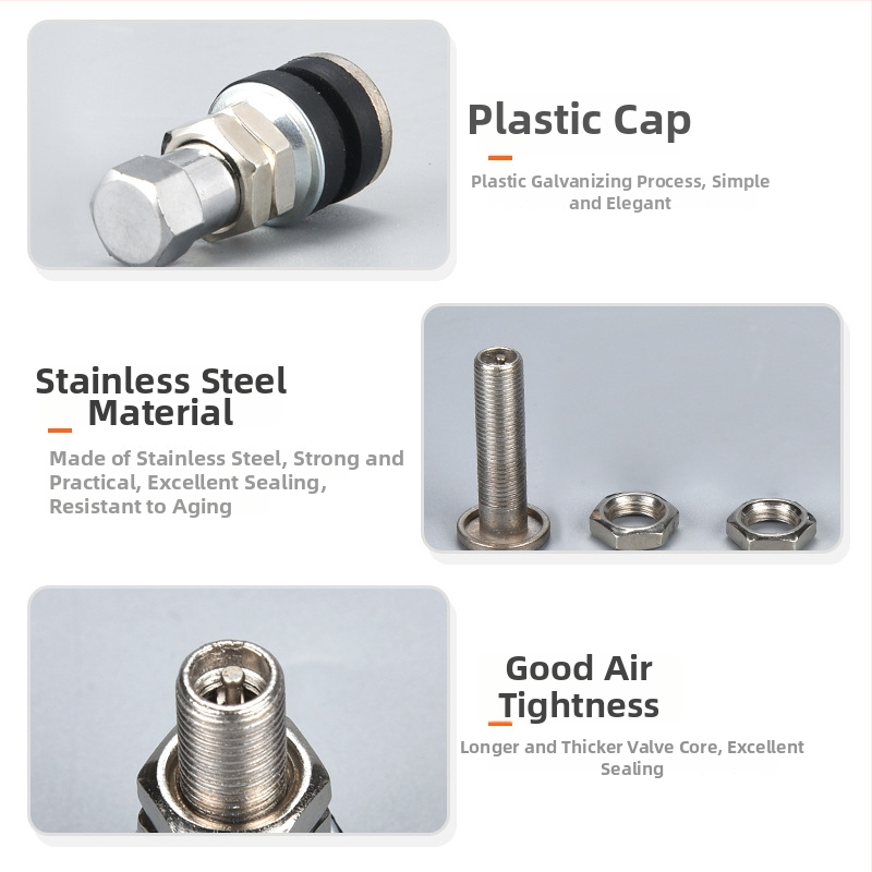 Mike βαλβίδα χωρίς αέρα για αυτοκίνητα, από ανοξείδωτο χάλυβα, βιδωτή σύνδεση, κοινή θαλάμη πυρήνα, συμβατή με ελαστικά αυτοκινήτων χωρίς αέρα