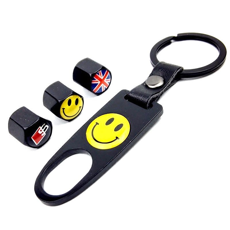 Κάλυμμα βαλβίδας ελαστικού με βιδωτό σχεδιασμό, βρετανικού τύπου βιδώματος, παγκόσμια συμβατότητα, σχέδιο με χαμογελαστό φλάγκ