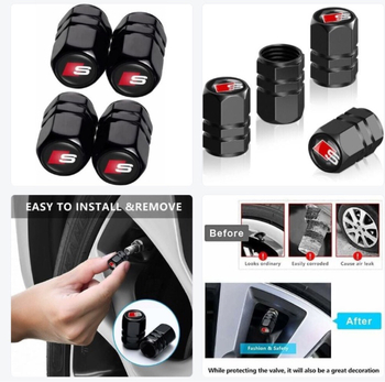 Capac ventil cauciuc Audi - cupru, tubeless, gură în stil german, filetare prin înșurubare, capac decorativ cu logo auto