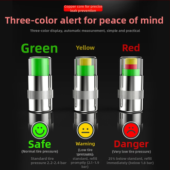 Gumiabroncsnyomás figyelmeztető sapka, 4 darabos készlet, univerzális autókhoz, 2.4 bar detektálás, műanyag + réz mag