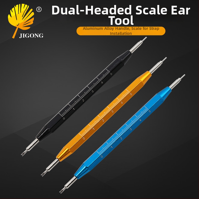 Pulksteņa siksnas instruments ar alumīnija sakausējuma rokturi un skalām, dubultās galvas skrūvgriezis, maināmi biti siksnas nomaiņai un montāžai — Record Work