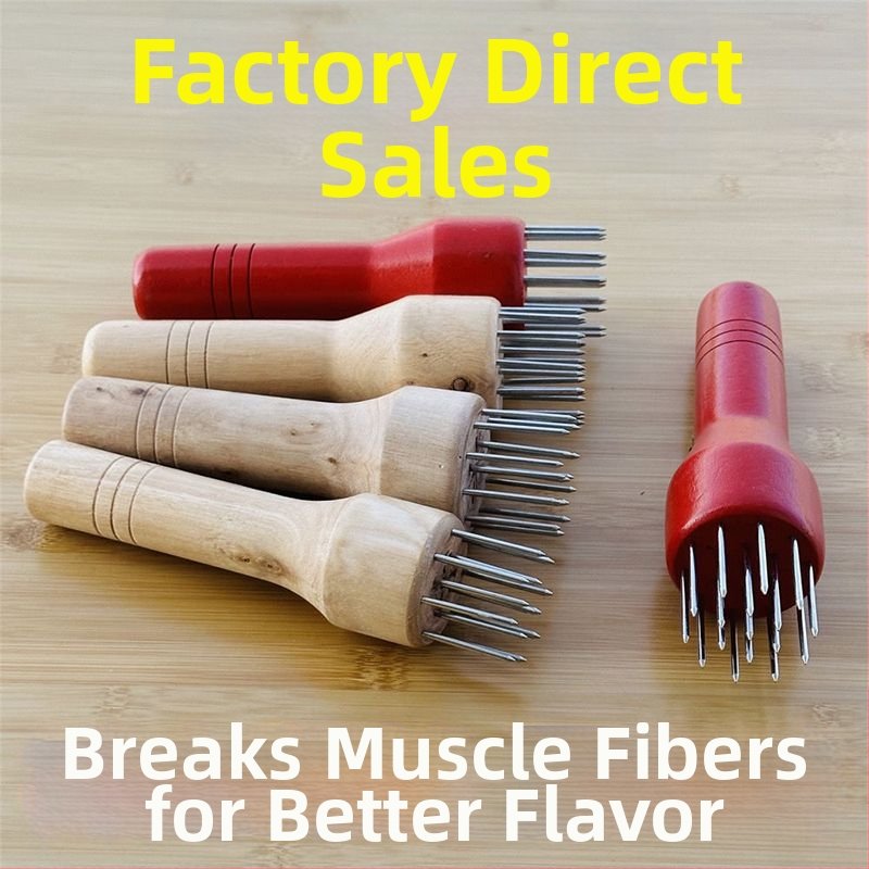 Mėsos minkštinimo įrankis iš nerūdijančio plieno adatų su kieta medine rankena – 13/17/21 adatų variantai