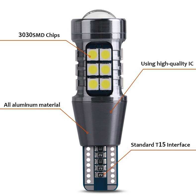 LED задно светло с CANBUS декодиране, обратно светло, T15, 8W, 12–24V, 800 lm, 50 000 ч.