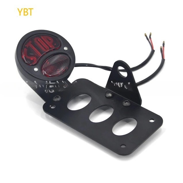 Lumină spate pentru motocicletă, stil retro, construcție din metal, 12V, 15W, model LLE-YBT-29, suport cu 3 găuri
