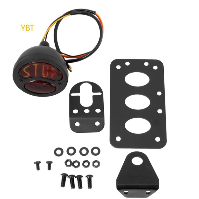 Lumină spate pentru motocicletă, stil retro, construcție din metal, 12V, 15W, model LLE-YBT-29, suport cu 3 găuri