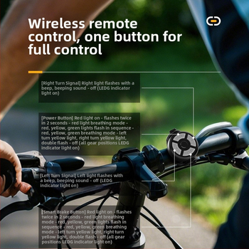 Lumina spate pentru bicicletă cu senzor de frână, telecomandă fără fir, reîncărcabilă, lumină de avertizare