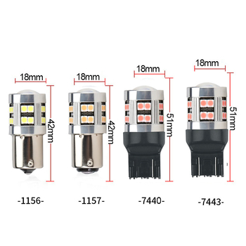 LED lampica za kočnice automobila, kompatibilna s 1156/1157/7440/7443, 12V, 3W, 6500K